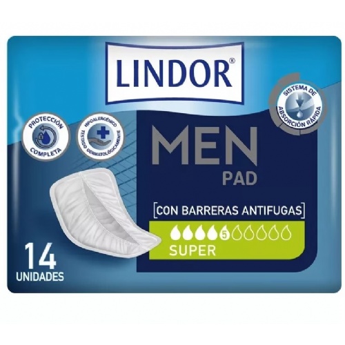 Absorbente incontinencia orina ligera lindor men pad super 5 gotas 14 unidades - molicare premium me