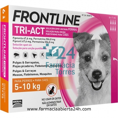 FRONTLINE TRI-ACT 67,6 mg / 504,8 mg SOLUCION SPOT-ON PARA PERROS 5-10 kg