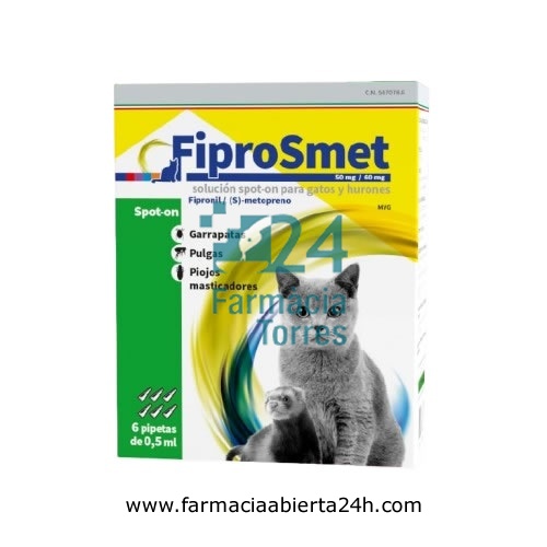 FIPROSMET 50 mg/60 mg SOLUCION SPOT-ON PARA GATOS Y HURONES