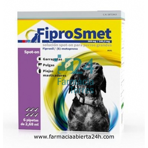 FIPROSMET 268 mg/241,2 mg SOLUCION SPOT-ON PARA PERROS GRANDES