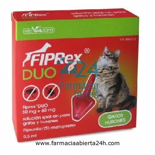 FIPREX DUO 50 mg + 60 mg SOLUCION SPOT-ON PARA GATOS Y HURONES