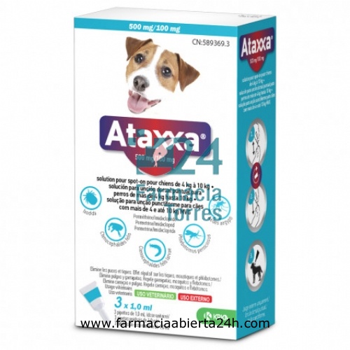 ATAXXA 500 mg/100 mg SOLUCION PARA UNCION DORSAL PUNTUAL PARA PERROS DE MAS DE 4 kg HASTA 10 kg
