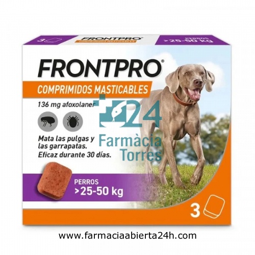 FRONTPRO 136 mg COMPRIMIDOS MASTICABLES PARA PERROS > 25-50 kg