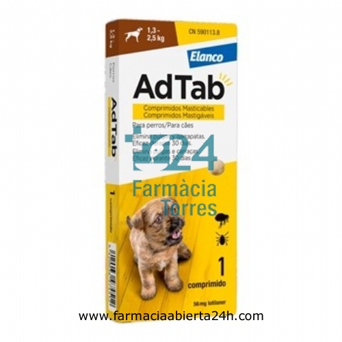 ADTAB 56 mg COMPRIMIDOS MASTICABLES PARA PERROS (1,3?2,5 kg)