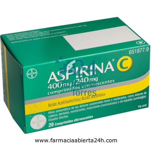 ASPIRINA C 400 mg/240 mg COMPRIMIDOS EFERVESCENTES , 20 comprimidos