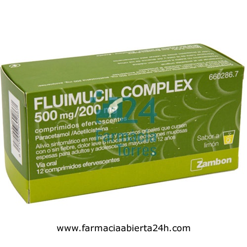 FLUIMUCIL COMPLEX 500 mg/200 mg COMPRIMIDOS EFERVESCENTES , 12 comprimidos