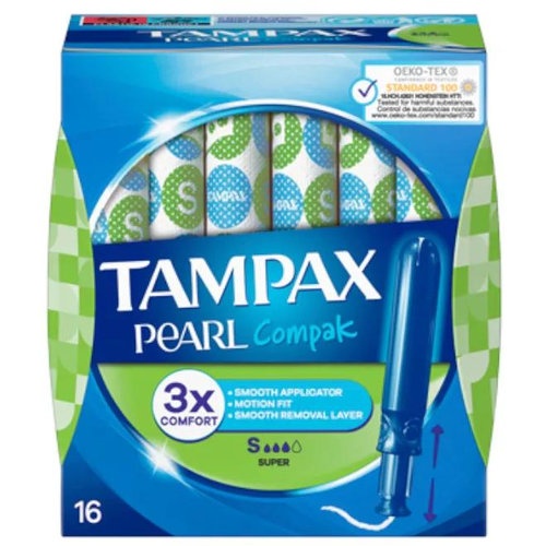 Tampax compak pearl tampon 100%algodon (16 unidades super)