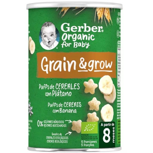 Gerber organic puffs cereales con platano  1 lata 35 g