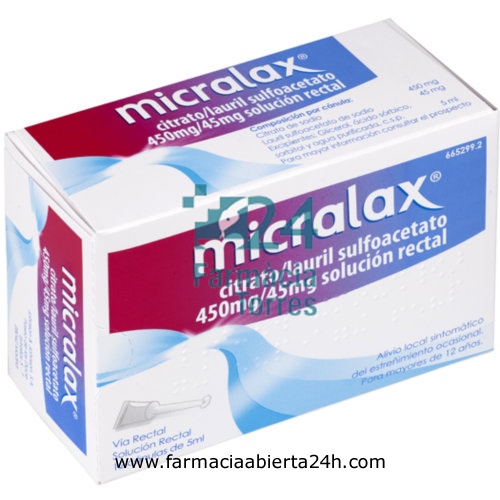 MICRALAX CITRATO/LAURIL SULFOACETATO 450 mg/45 mg solucion rectal , 4 enemas