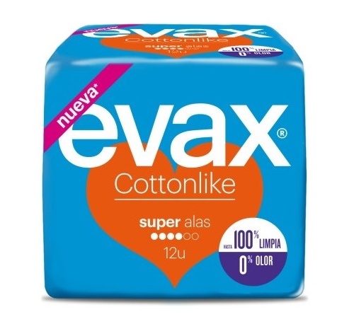 COMPRESAS HIGIENICAS FEMENINAS - EVAX COTTONLIKE (SUPER CON ALAS 12 COMPRESAS)