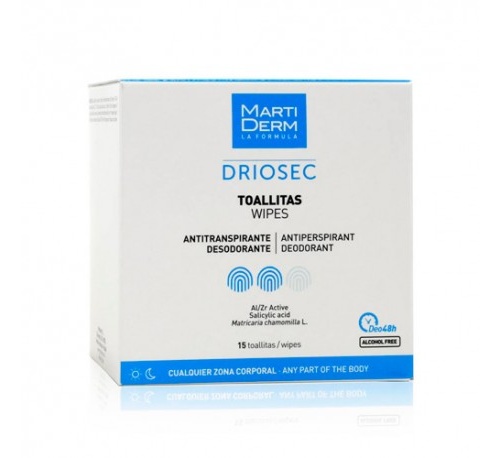 Martiderm driosec toallitas - antitranspirante corporal (15 toallitas)